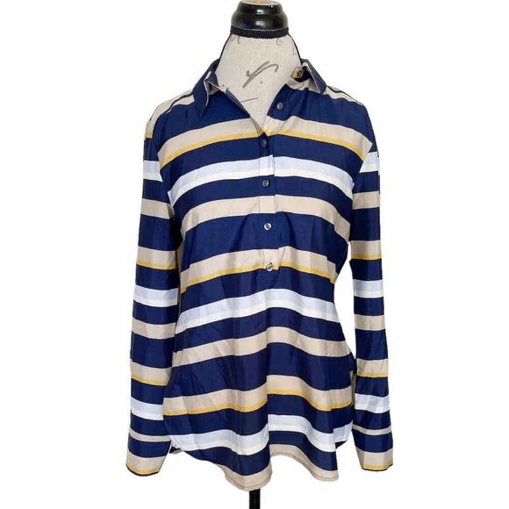 Ann Taylor Blouse Mid Button down Striped Long Sleeve Nautical Coastal Sz Small